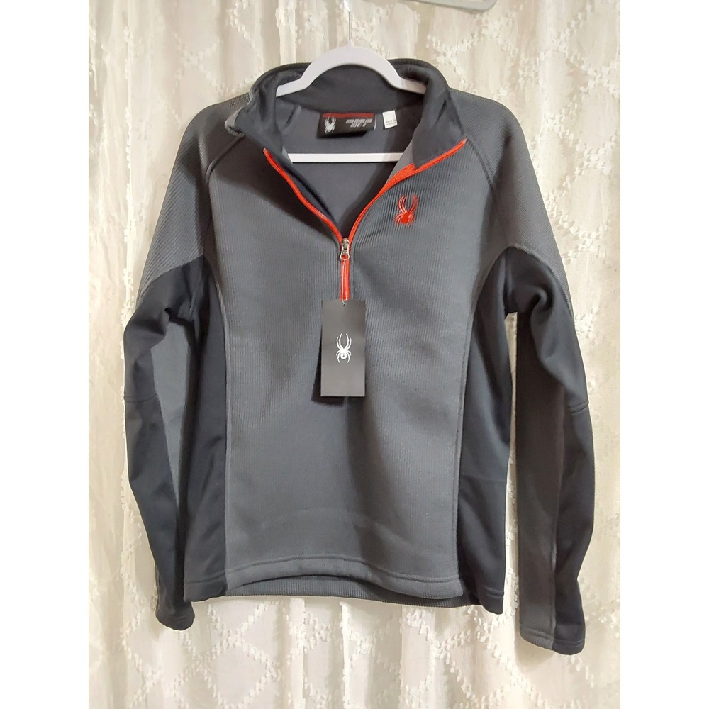 Spyder Mens Quarter Zip Fleece Jacket Grey Black Orange Small NWT